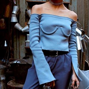 Orseund Iris Blue Off Shoulder Crop Top